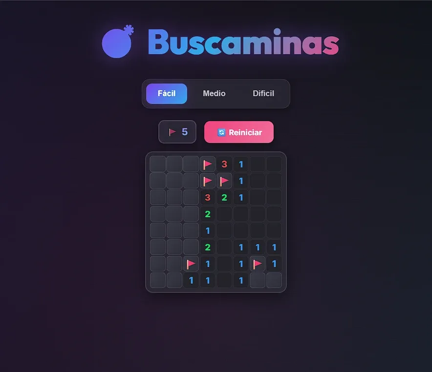 Captura del juego Buscaminas, proyecto de desarrollo web de Iván Ciudad Espinar