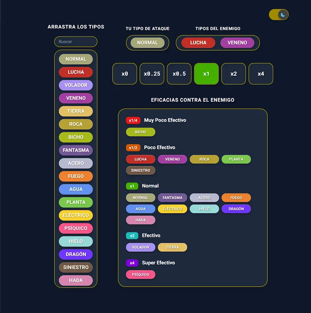 Captura de la herramienta Tabla de Tipos Pokémon con Drag and Drop creada por Iván Ciudad Espinar
